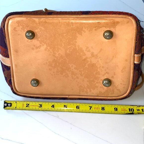 Tapestry Bucket Crossbody Bag Multi Color w Leather Base & Adjustable Strap - Picture 9 of 12